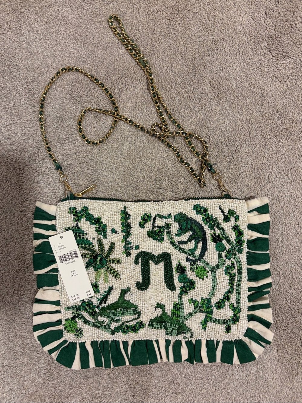 Beaded Green Monogram Crossbody Bag - Anthropologie